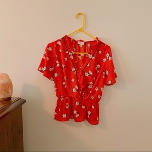 MARSHALS Red Floral Print Peplum Blouse
